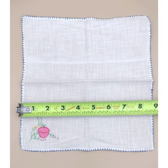 Vintage Hand-Embroidered Linen Napkins Handkerchief Floral Patterns Set Of 12 - Picture 12 of 14